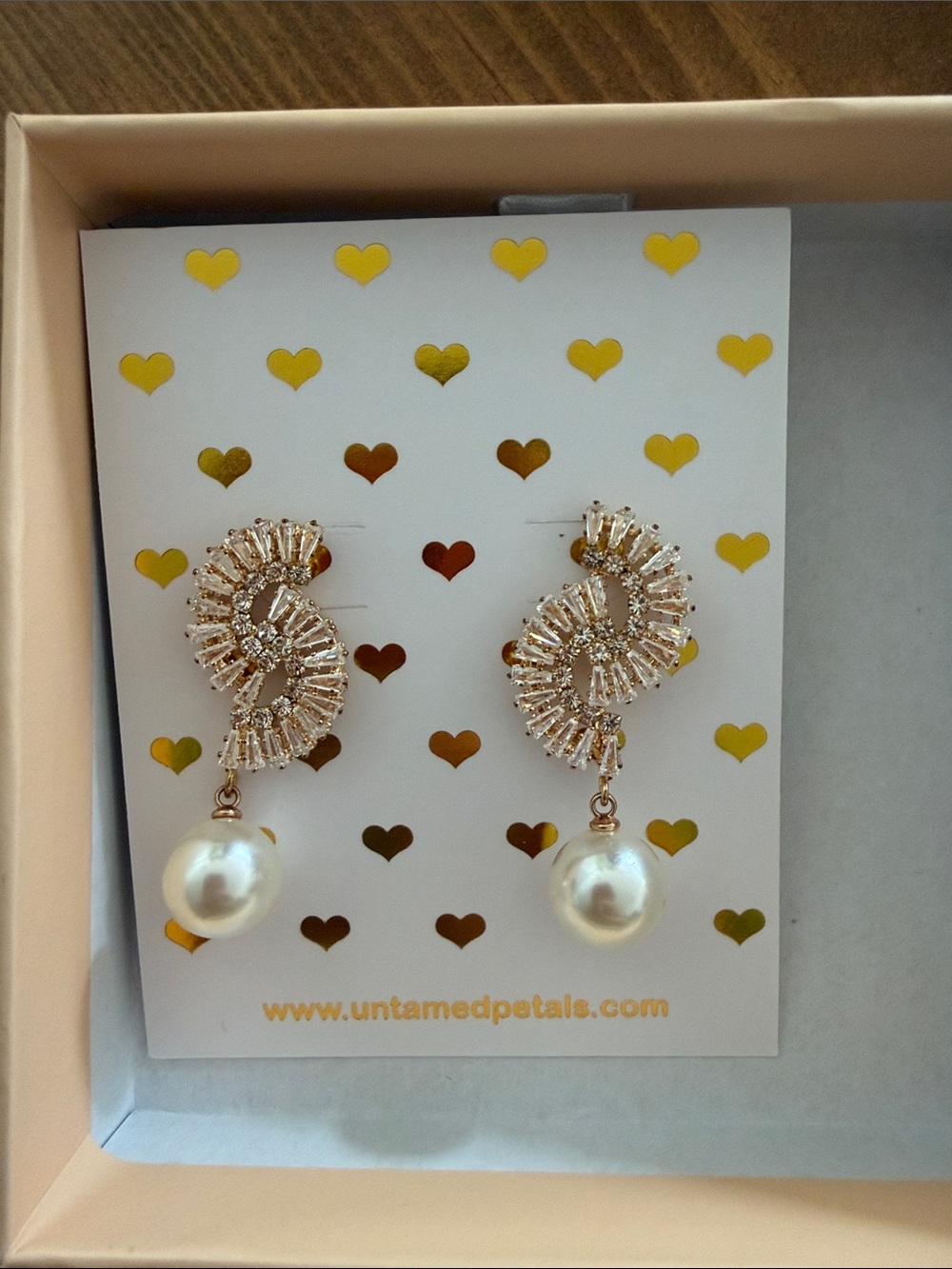 UNTAMED PETALS BY AMANDA JUDGE Gold and White Pearl Crystal Drop Earrings